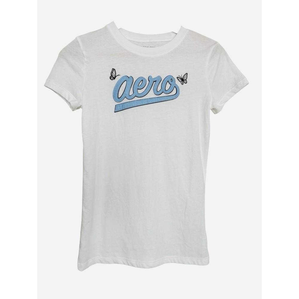 Aeropostale Varsity Letter Butterfly Baby Tee Womens Small Vintage Ocean Y2K